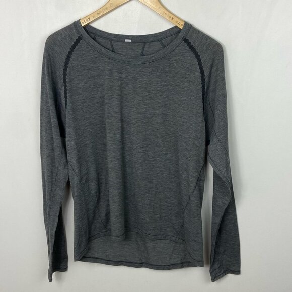 Lululemon Stop Drop Squat Long Sleeve Tee Grey Size 4 Twist Open Back Top Run - Picture 10 of 10